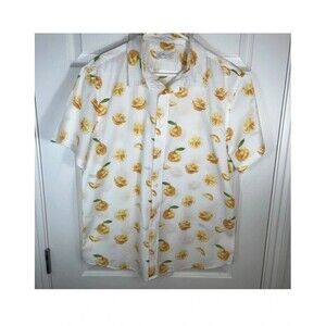 Cotton & Co Button Up Collard Shirt White with Oranges Men Size Large